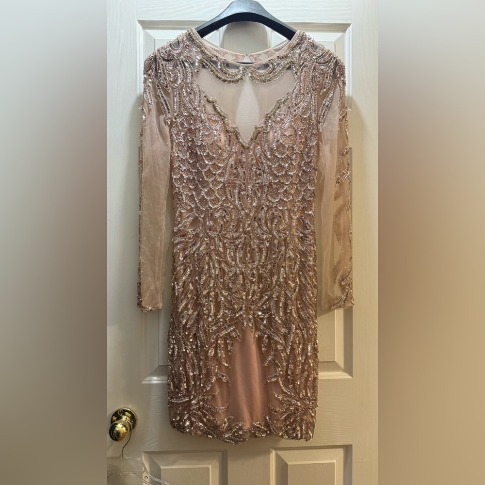 LARA Pink Sequin Long Sleeve Dress